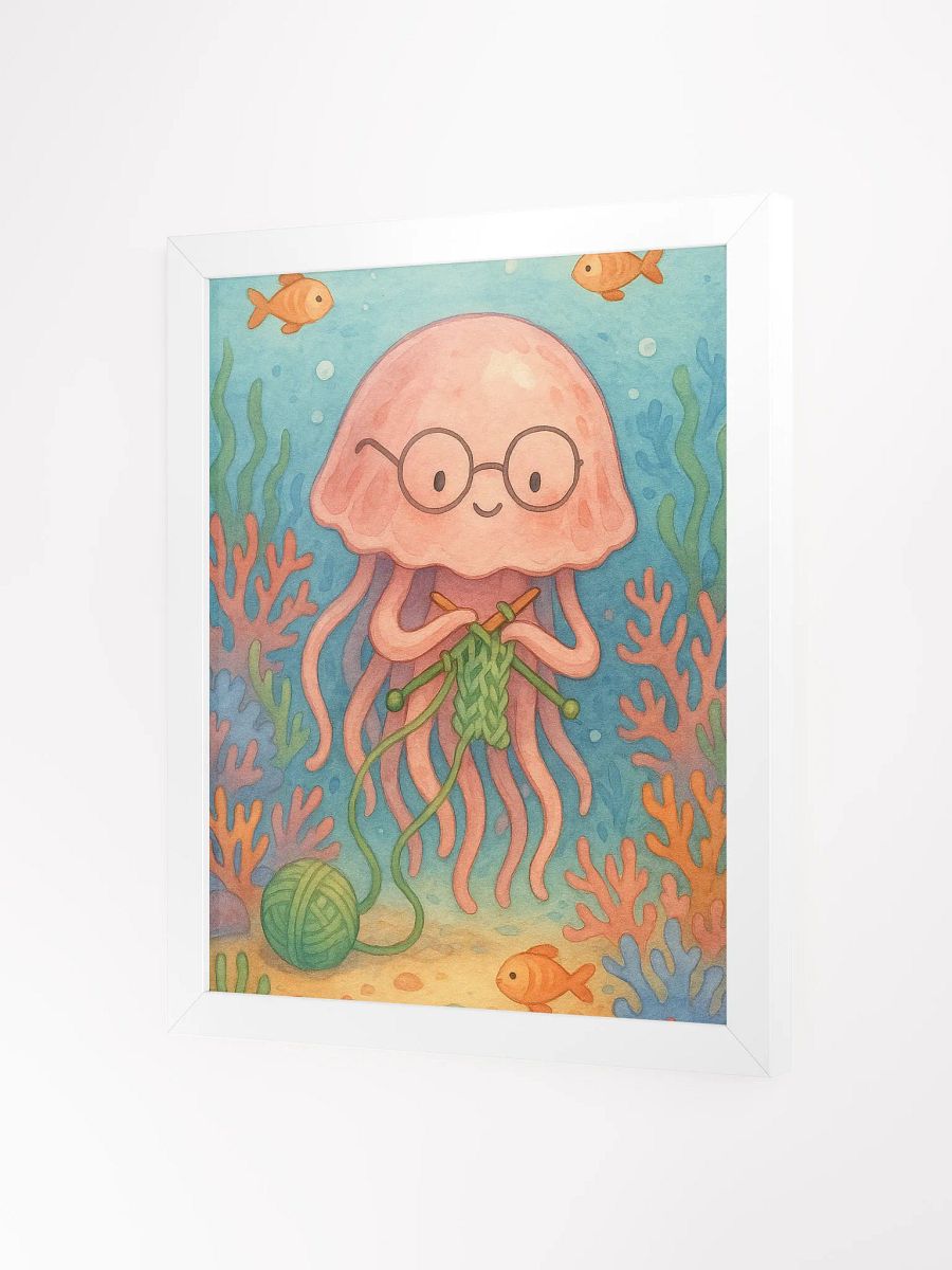 Whimsical Jellyfish Knitting Underwater – Cute Ocean Wall Art for Kids' Rooms & Craft Lovers product image (8)