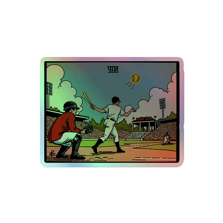 Vintage Baseball Card: Retro Home Run Scene Holographic Sticker product image (2)