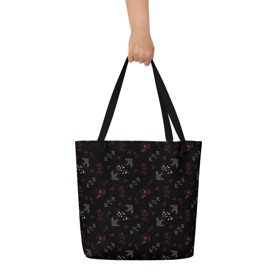 Magenta & White Flowers on Black Tote Bag product image (5)