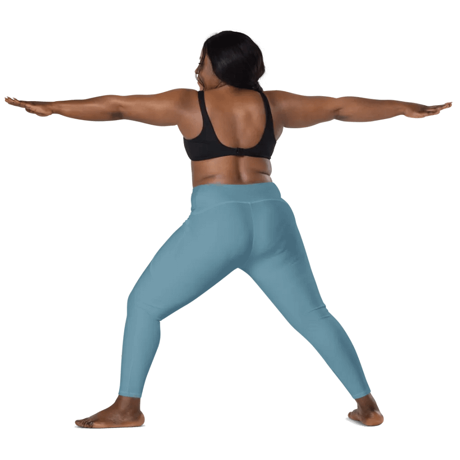 Plain Medium Light Blue Soft Summer Women's High Waisted Premium Crossover Leggings with Pockets by Treasure Pie product image (12)