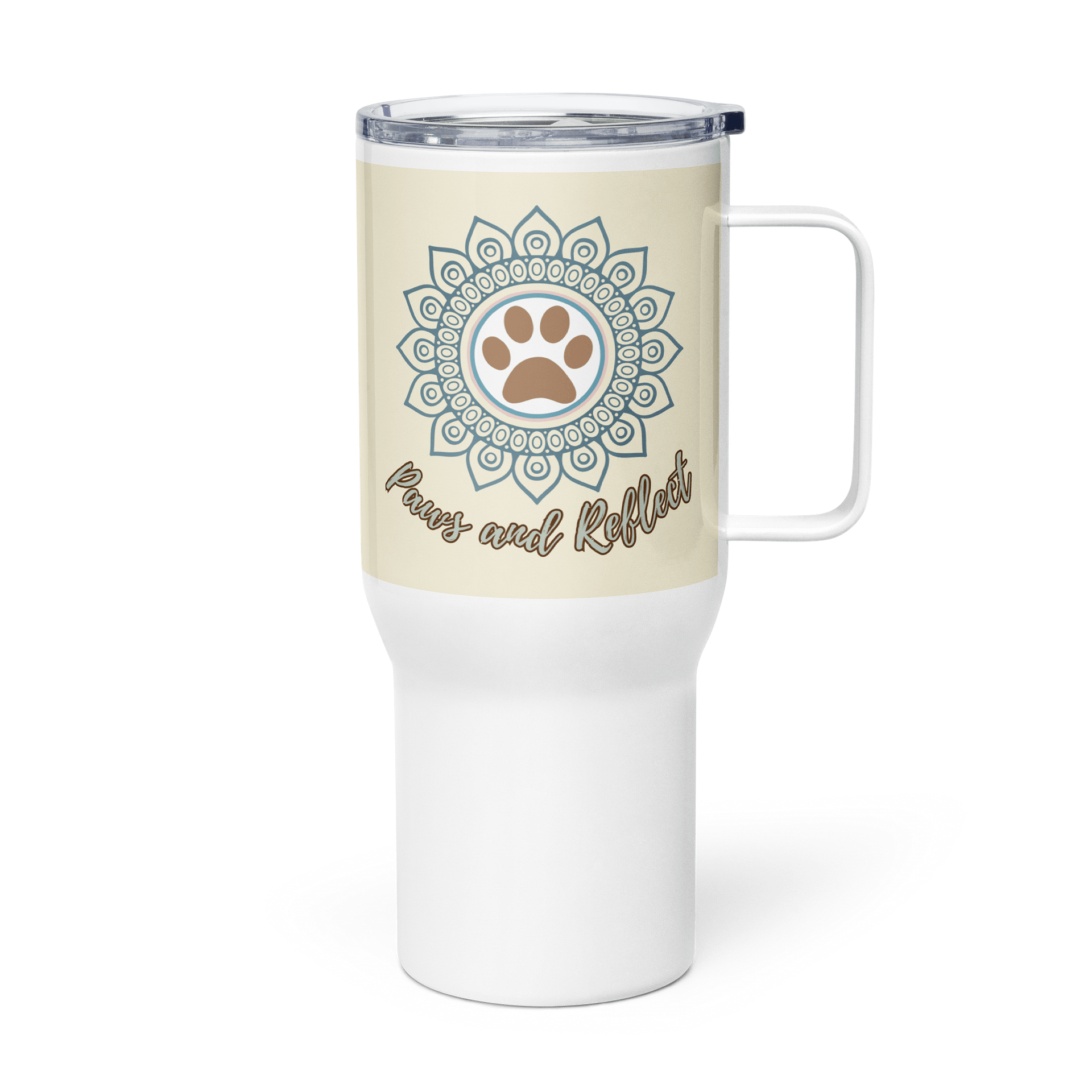 Paws and Reflect Mandala Paw Print Zen Journey Travel Mug - Apricot White product image (3)