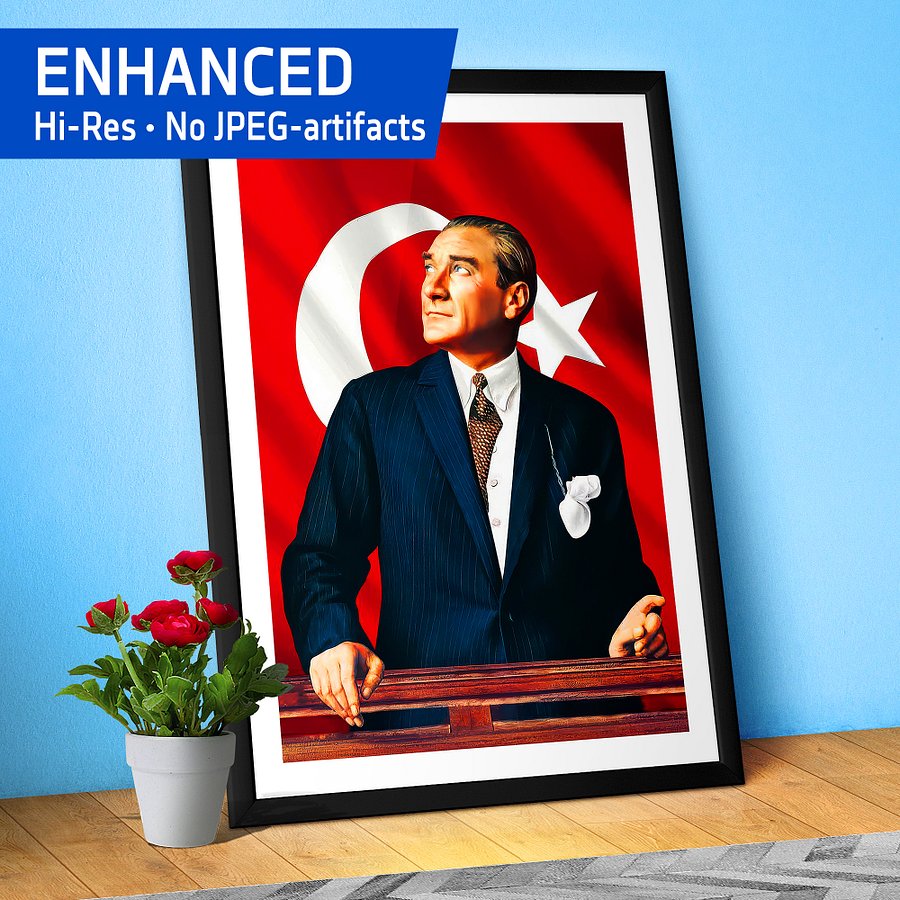 Ataturk Poster with border, Turkey art — Mustafa Kemal Ataturk print product image (1)