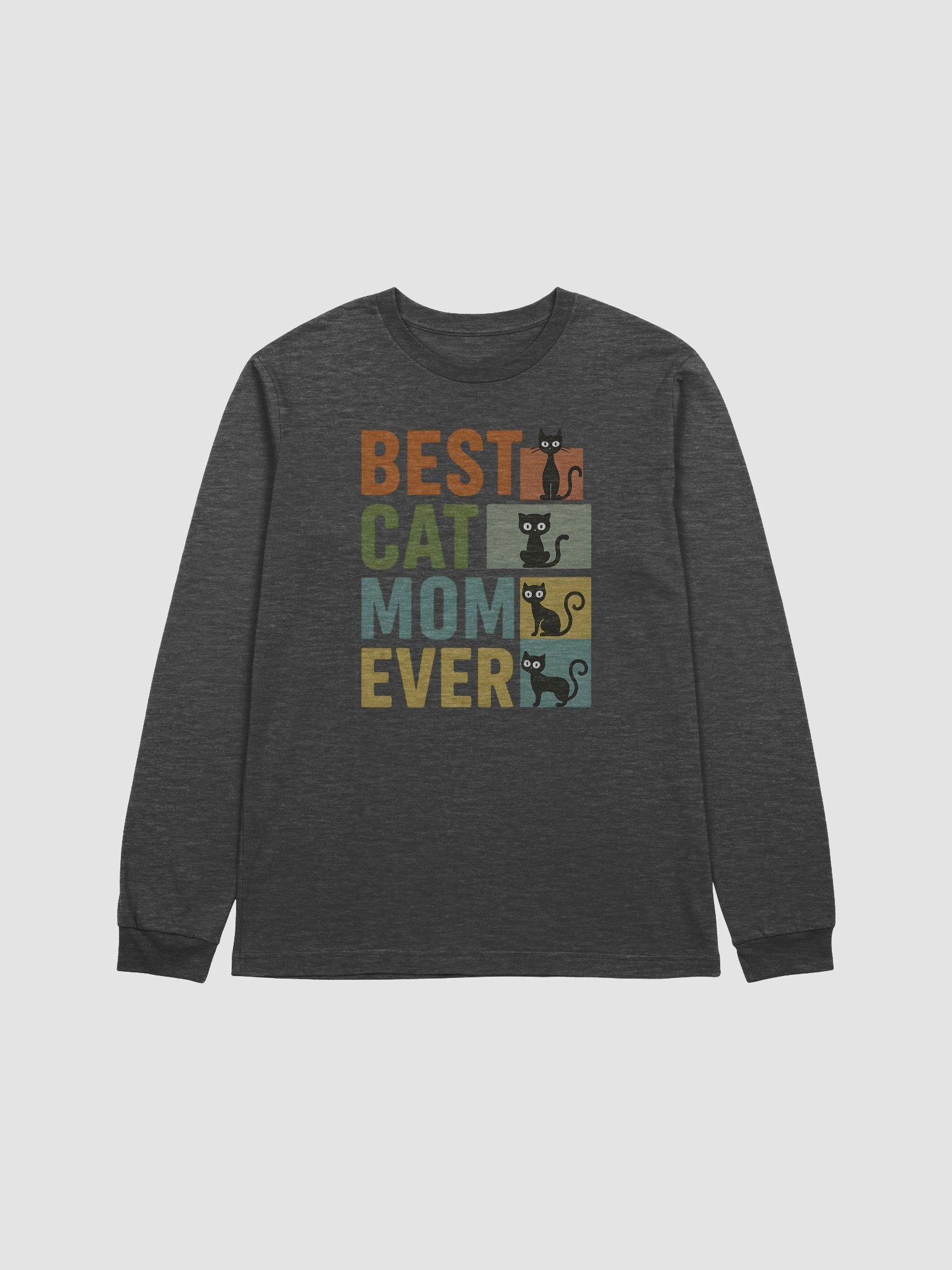 Best Cat Mom Ever Long Sleeve Tee – Vintage Block Style Cat Shirt for Women product image (1)