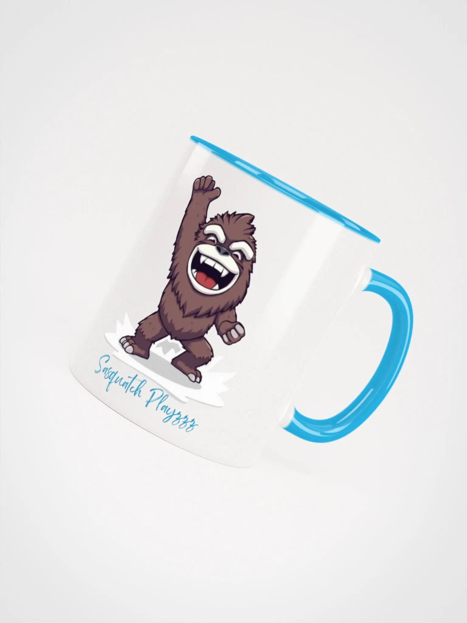 Cartoon Sasquatch Playzzz Light Blue Mug! product image (4)