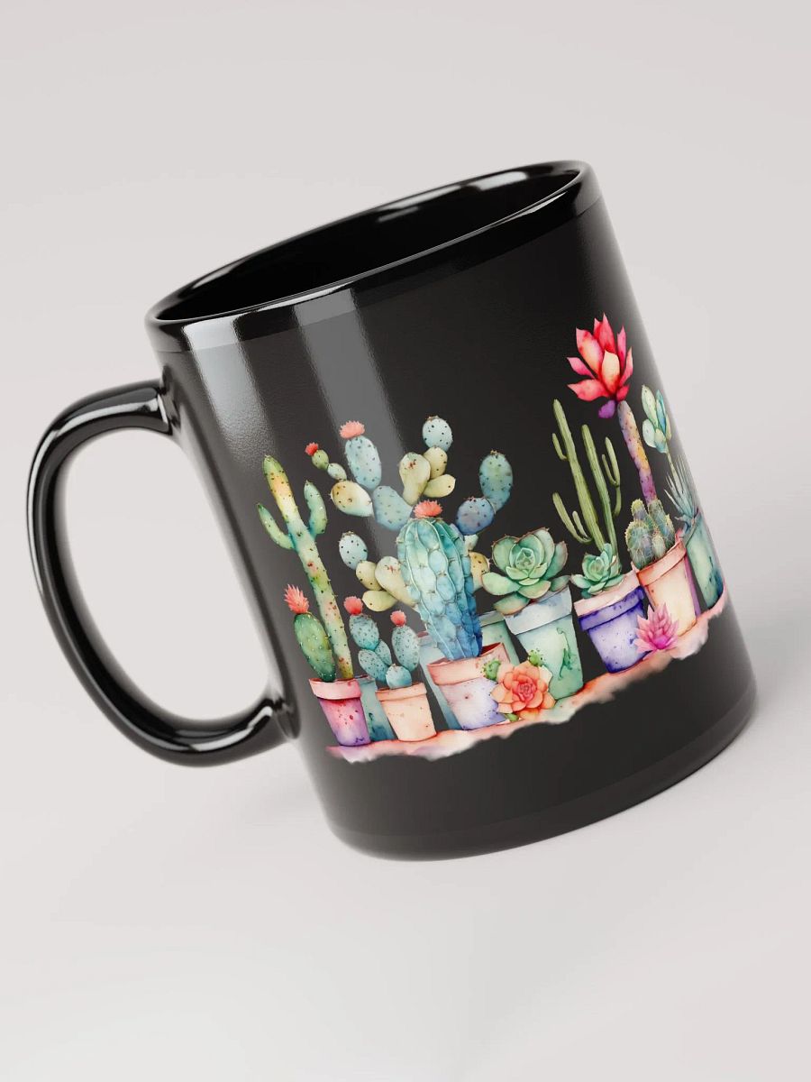Colorful Potted Cacti And Succulents Black Glossy Mug product image (6)