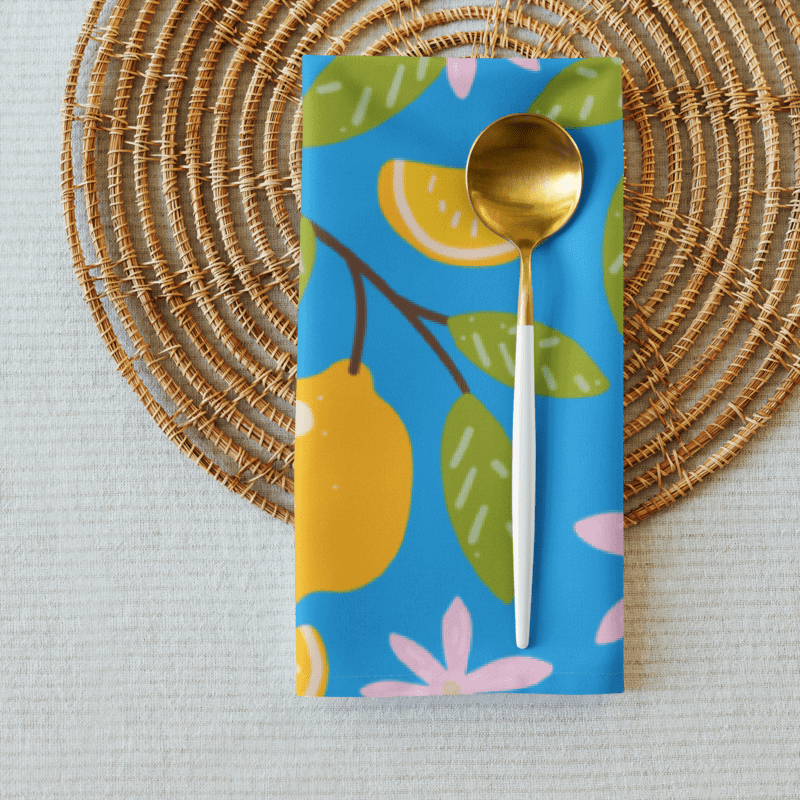 Lemon Blossom Cloth Napkin Set of 4 | Blue Background with Pink Flowers | Reusable & Sustainable product image (3)
