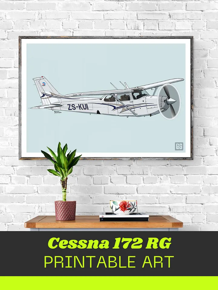 Cessna 172 RG Printable Aviation Wall Art Landscape Blue Background Fill with White Background product image (1)