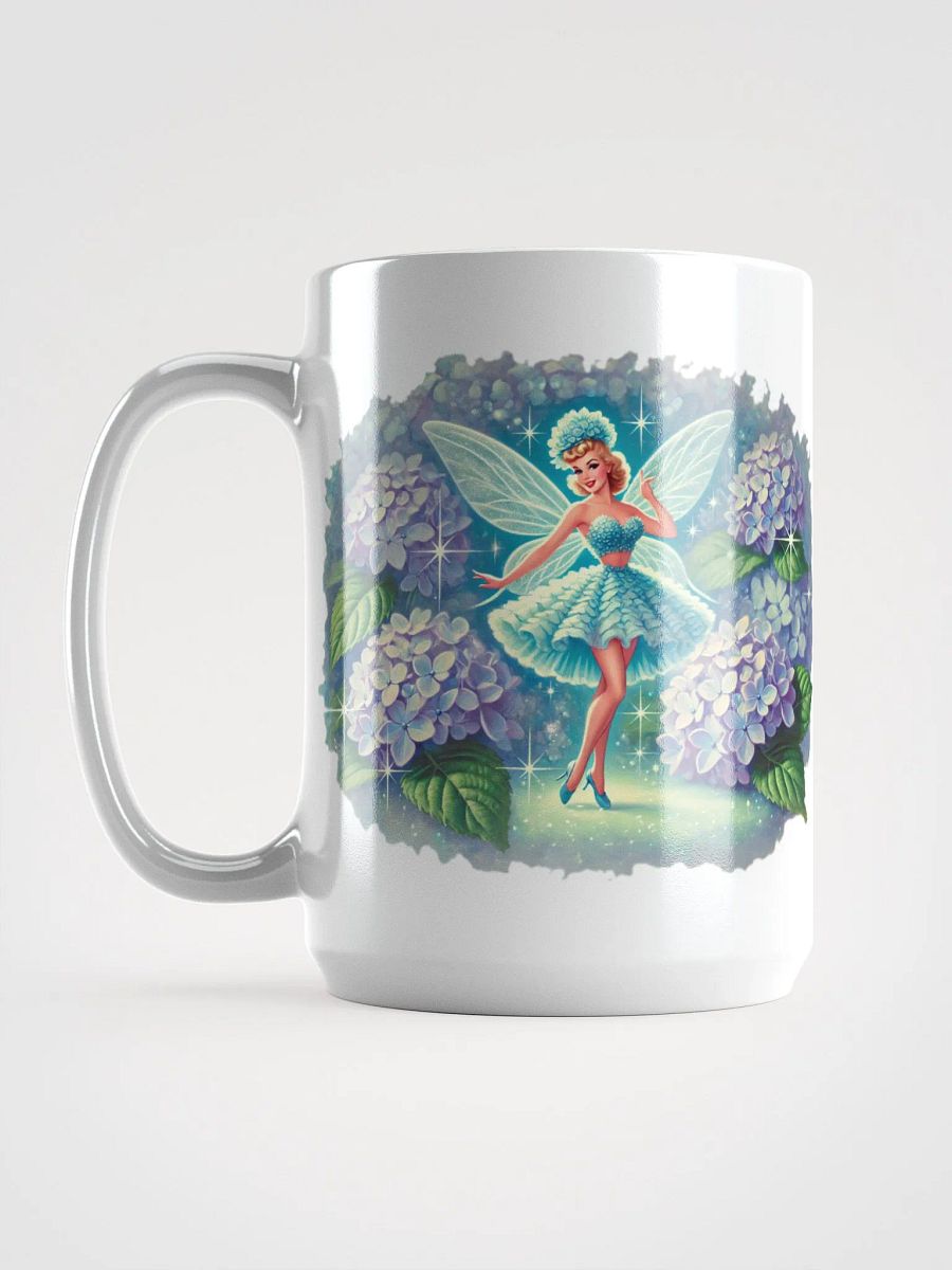 Blue Hydrangea Fairy 15 oz Glossy White Mug product image (6)