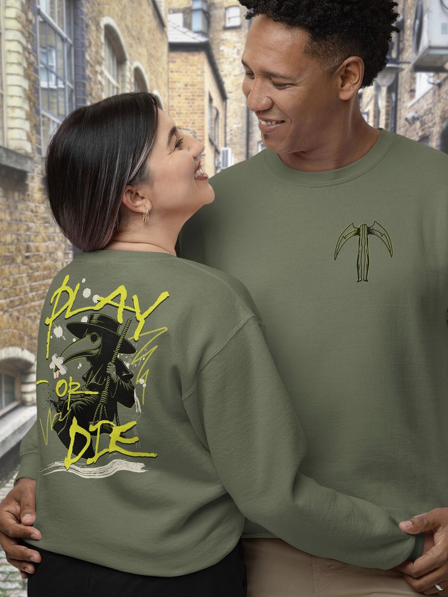 Meeple Death Plague Doctor Sweatshirt for Board Gamers - Back Print - Play or Die product image (1)