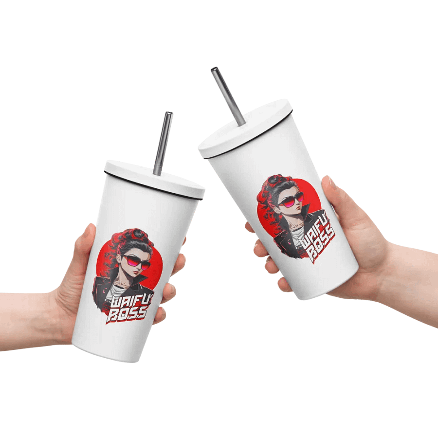 Waifu Boss 20 oz Tumbler Cup - White - Insulated Tumbler with a Straw v2 product image (10)