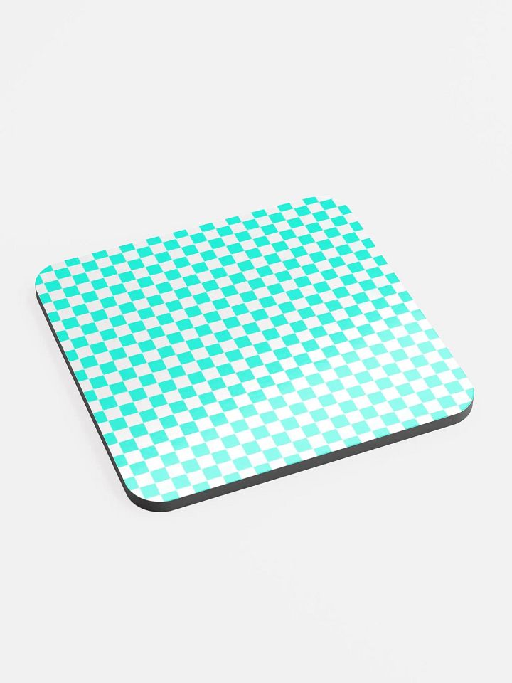 Checkers! Neon Aqua Blue and White Checkered Cork Coaster product image (2)