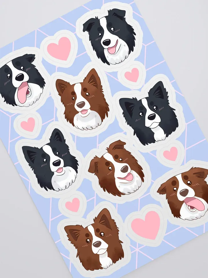 Cute Border Collie Dog Faces Sticker Sheet product image (2)