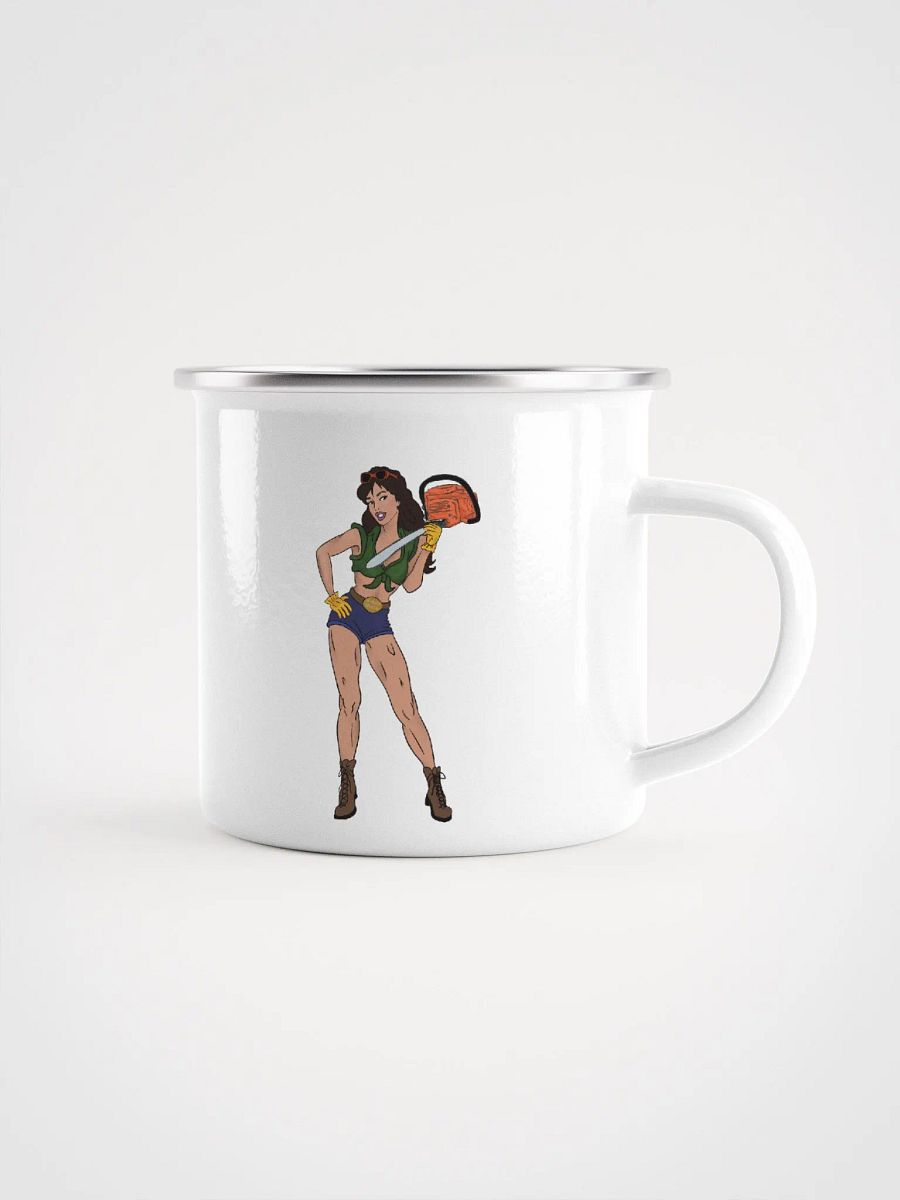 Brunette Chainsaw Betty Pinup Enamel Mug product image (1)