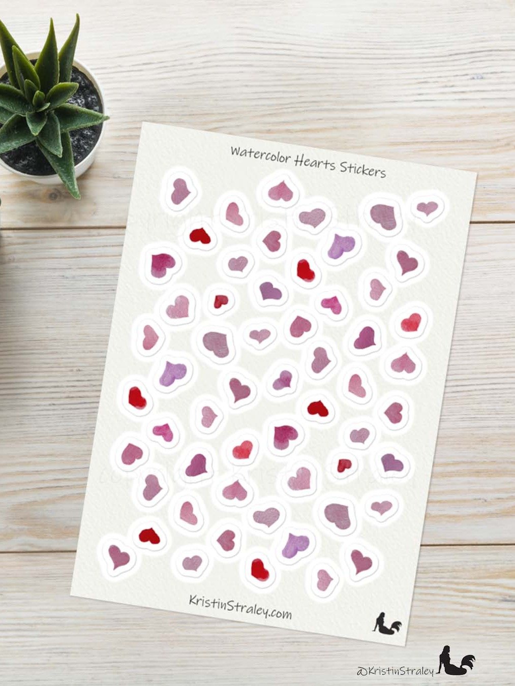 Pink Hearts Watercolor Sticker Sheet product image (5)