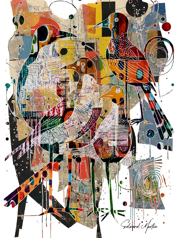 'Gathering' by Edward Martin: Mixed Media Collage : Vibrant Matte Paper Poster product image (1)