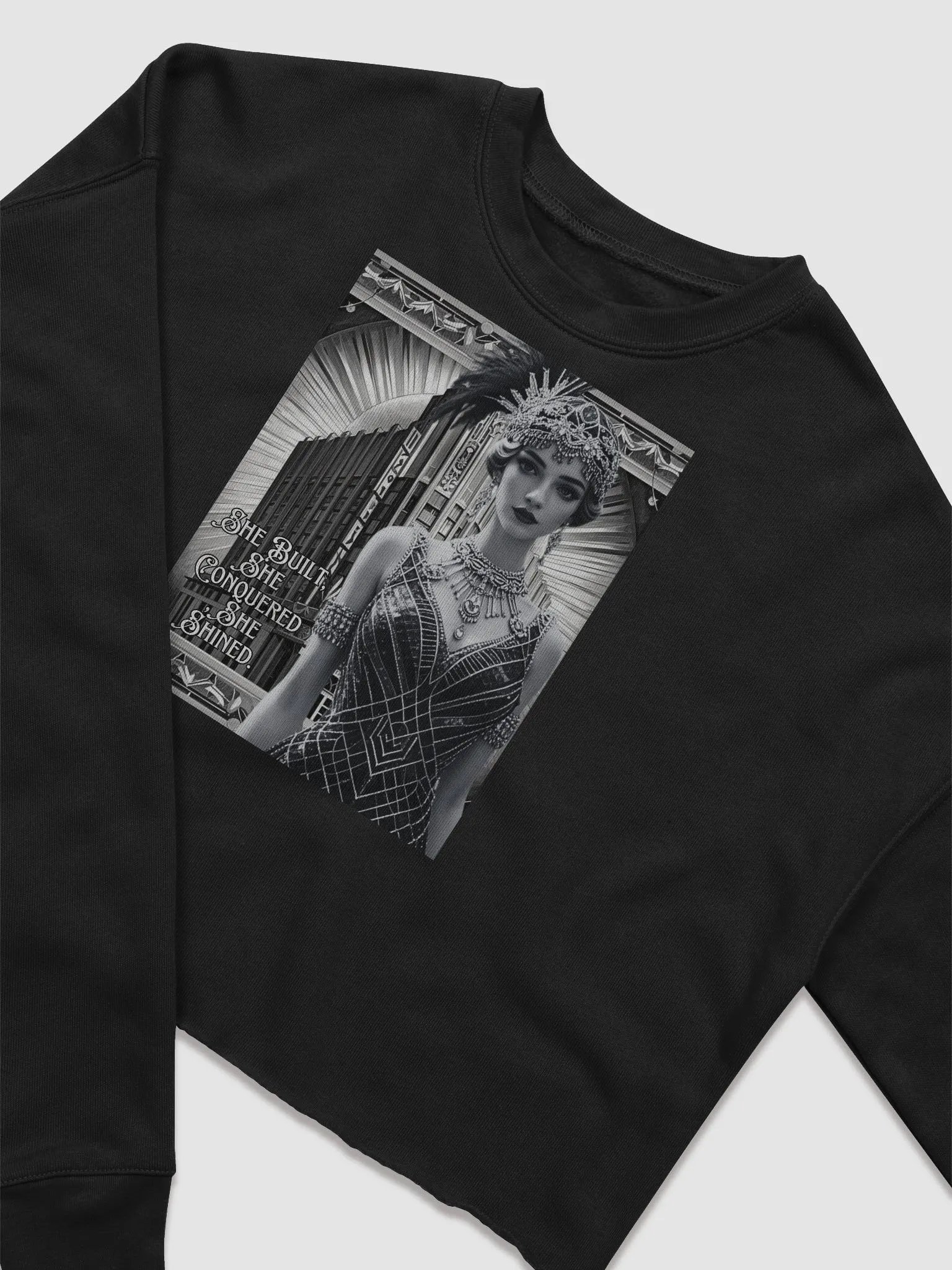 She Built, She Conquered, She Shined – 1920s Glamour Cropped Long Sleeve T-Shirt product image (3)