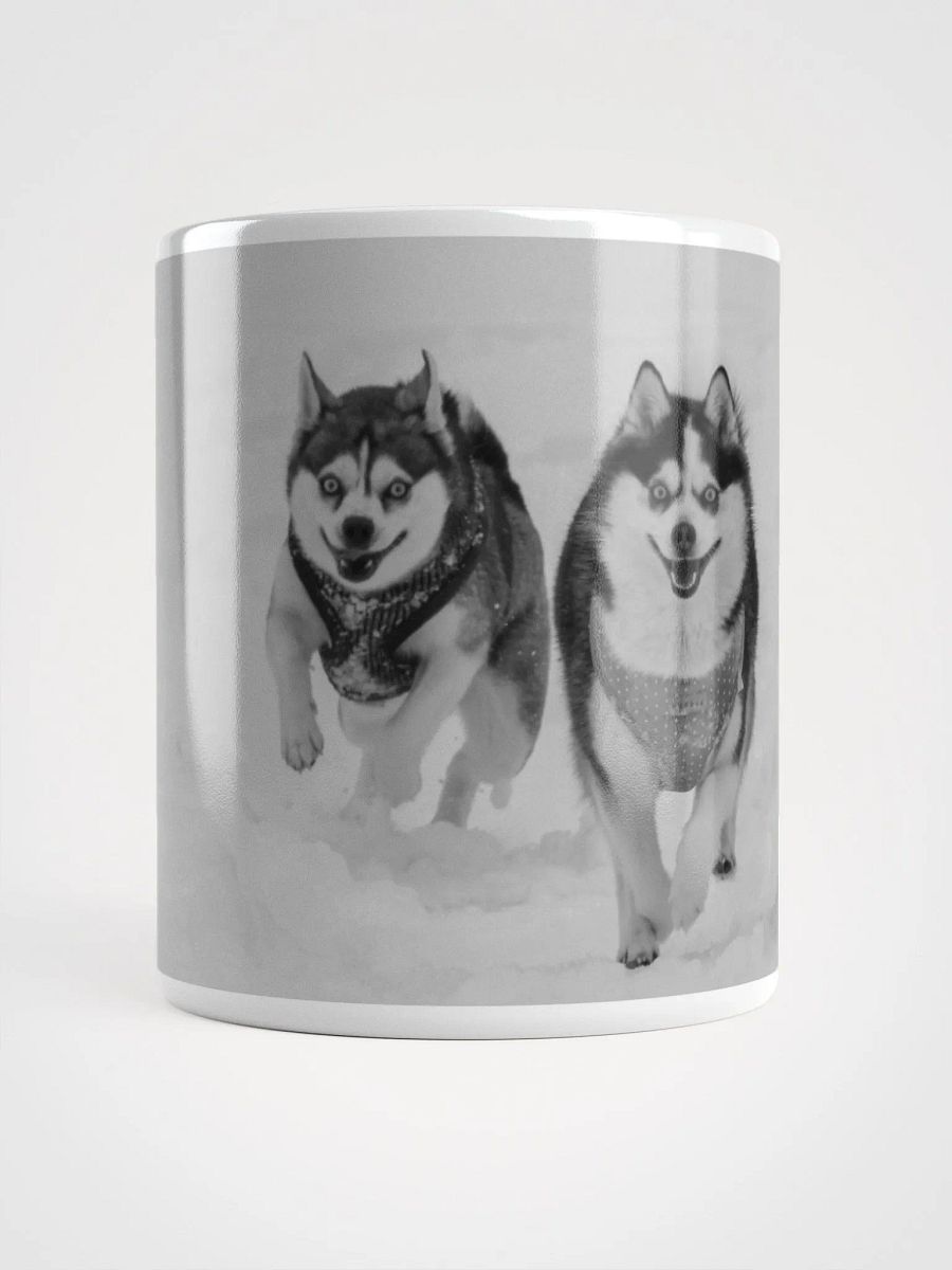 Klee Kai brother and sister running on the snow - B&W product image (1)