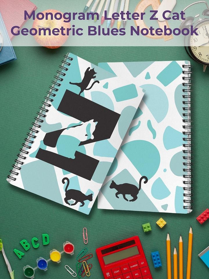 Monogram Letter Z Cat Lover Geometric Blues Notebook product image (1)