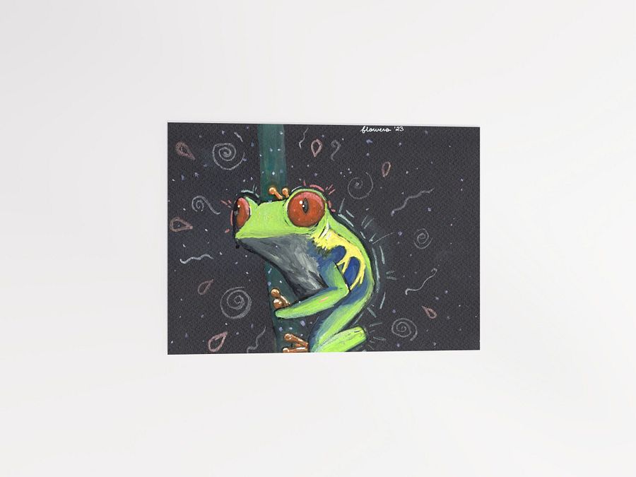 vibrant green tree frog - gouache and watercolour on black paper - print product image (11)