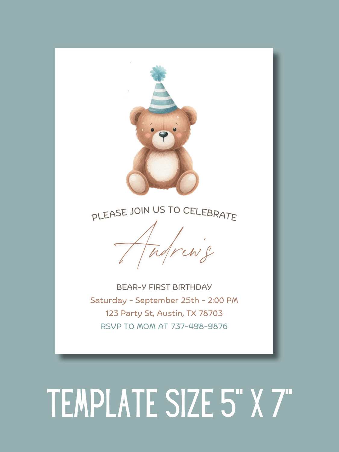 Beary First Birthday Invitation – Editable Greenery Bear Theme Canva Template, Instant Download product image (5)