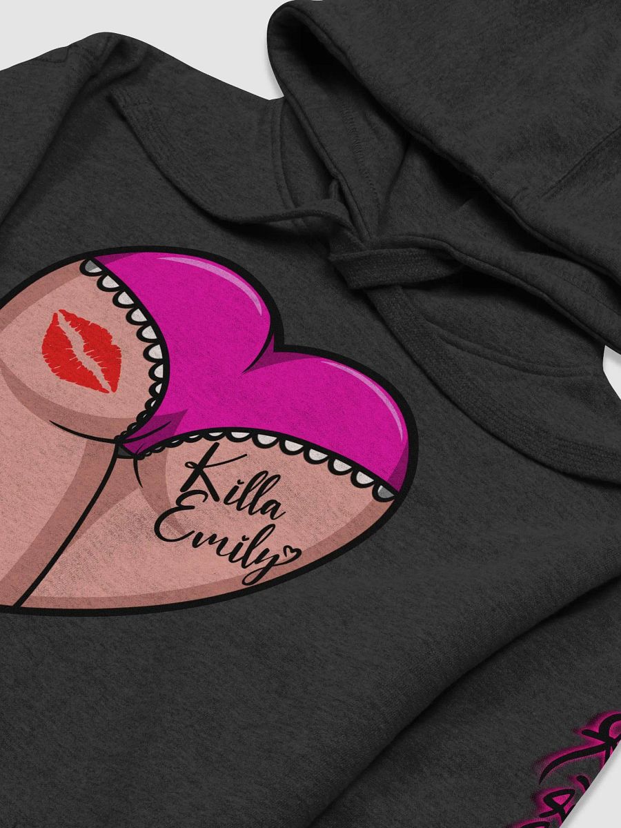 UNISEX KILLA EMILY DARK PINK HEART BUTT LOGO ON BLACK HOODIE product image (3)