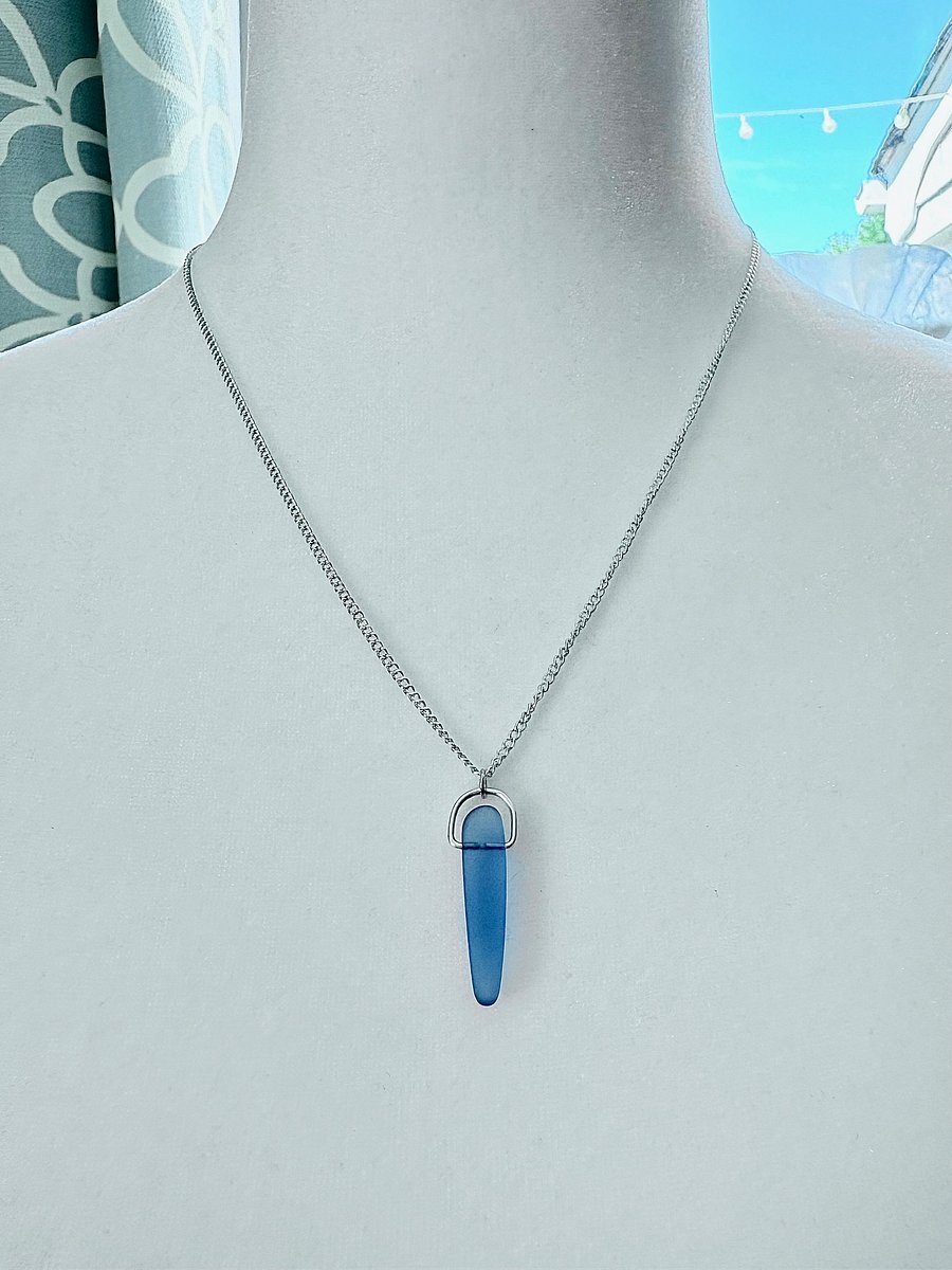 Medium Blue Sea Glass Pendant Necklace | Handmade Coastal Charm Jewelry by Monique Faella Designs™ | MFD-00035 product image (1)