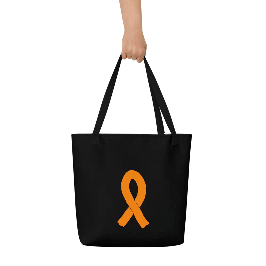 White HApex Gear White Logo Cancer Awareness Orange Ribbon. Black Large Tote Bag w/ Pocket product image (6)