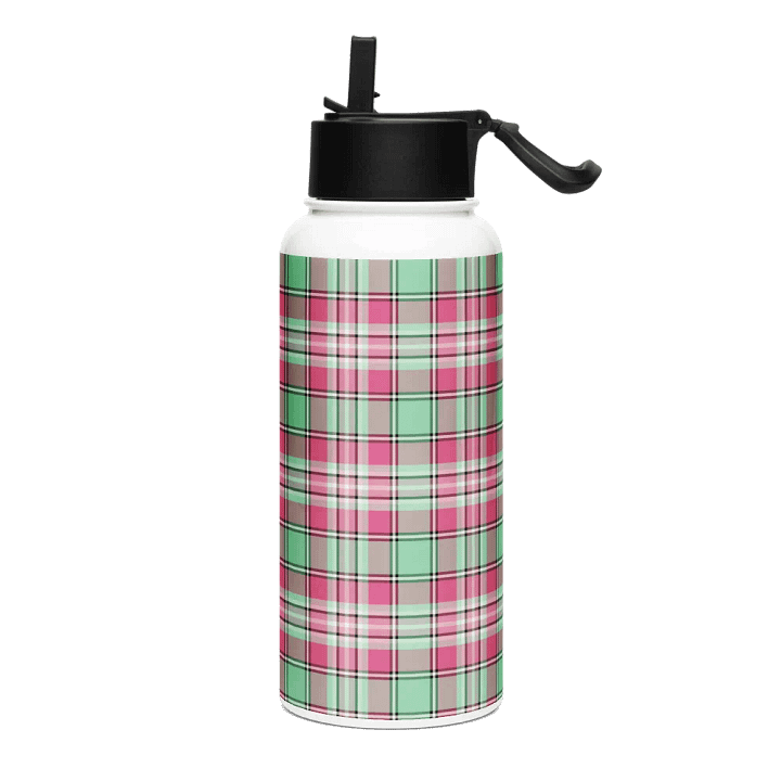 Mint Green and Pink Plaid Water Bottle product image (2)