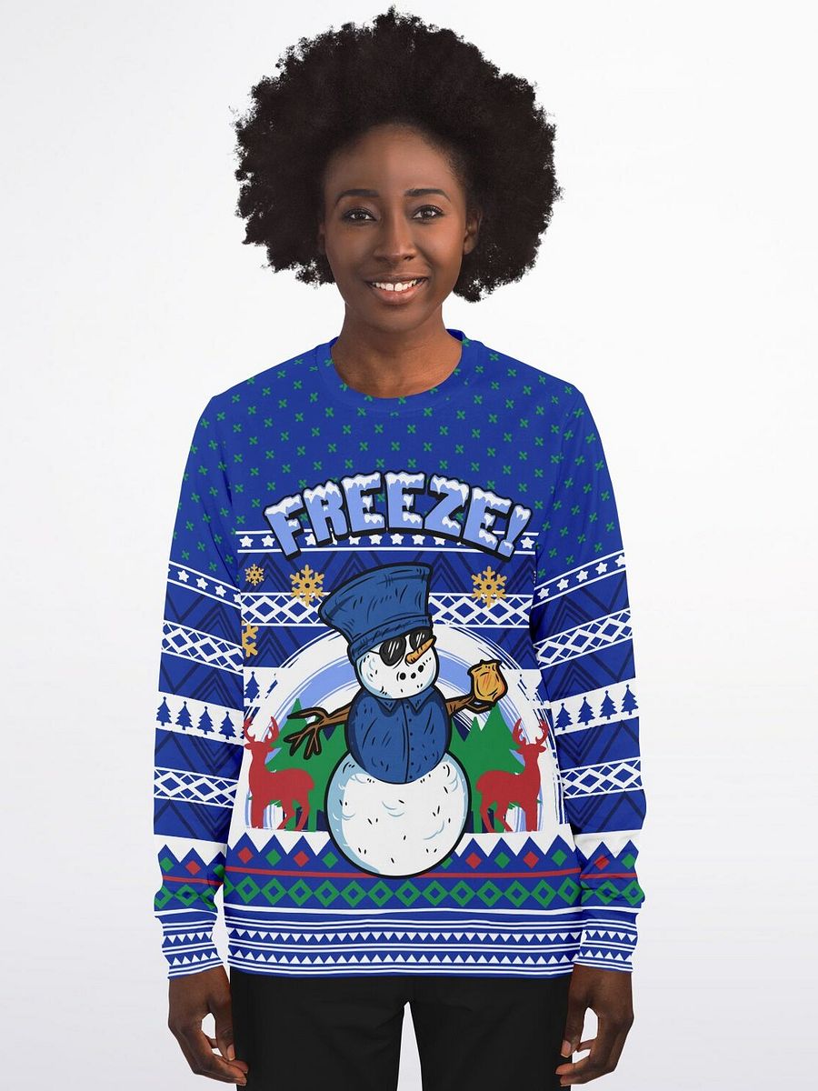 "Freeze" Snowman Police Christmas Sweater | Funny Holiday Law Enforcement Sweatshirt | Ugly Christmas Party Outfit product image (5)