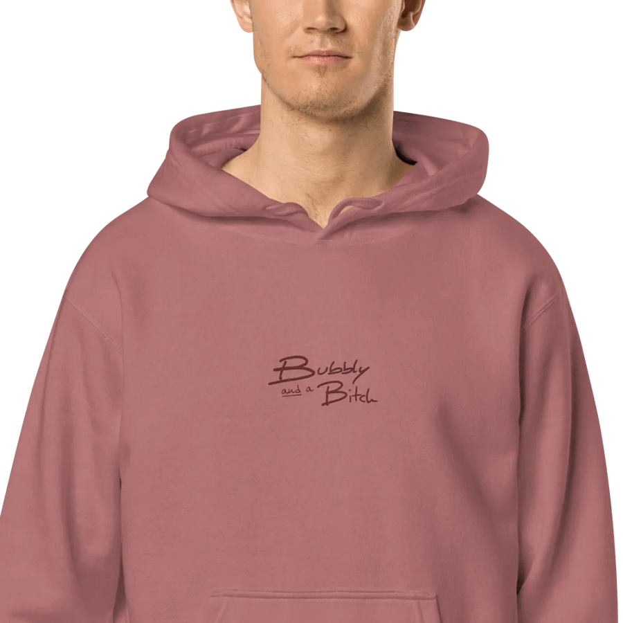 Bubbly and a B*tch (maroon) embroidered pigment-dyed hoodie product image (2)