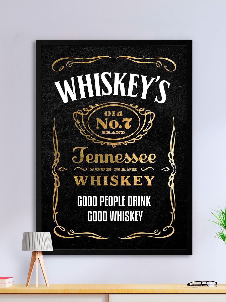 Good people drink good whiskey / Jack Daniel's — Whiskey gold blackboard art deco poster with quote, vintage gold poster product image (1)