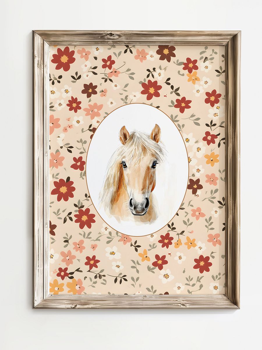 Horse on Boho Wildflower Pattern, Farmhouse Nursery product image (1)