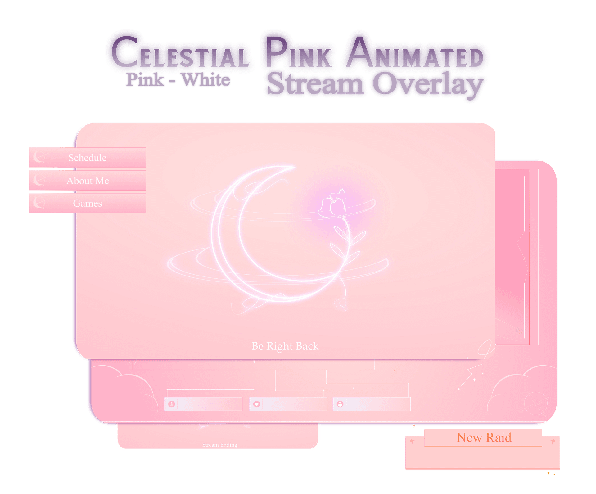 Pink CELEARIAL Animated Overlay, Celestial twitch overlay animated, Pink overlay cute, Moon stream overlay, Pink Moon overlay for twitch product image (1)