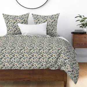 Seamless Pattern - White and Beige Flowers on a Light Blue Background product image (2)