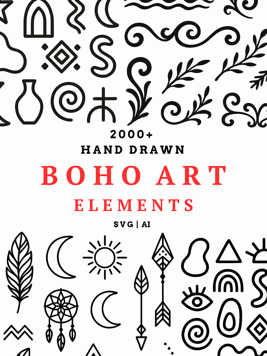 Boho Art Elements Bundle | Bohemian Clipart Set Neutral Abstract Shapes, Lines Motifs, Digital Design Graphics for DIY, Logos & Wall Art product image (1)