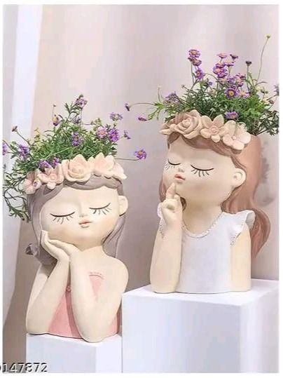 Fairy Head Girl Adorable Succulent Planter Pot, Indoor/Outdoor Plant Pot, Perfect Gift For Female Plant Enthusiast (Set Of 2) product image (1)