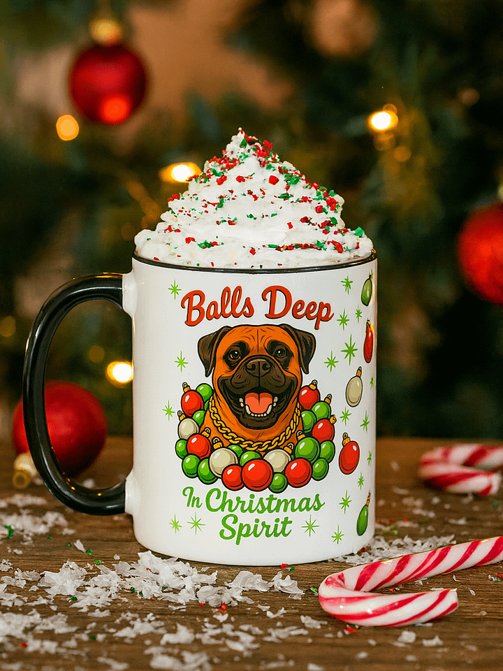 Funny Dog Lover Mug –"Balls Deep In Christmas Spirit"– Funny Dog Lover Mug, Holiday Gift for Dog Lovers, Bullmastiff Retro Christmas Mug product image (1)