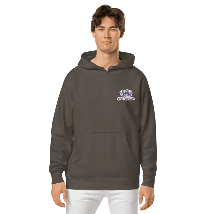 BUSY-BRAINED (L.C. purple bubble design) embroidered pigment hoodie product image (2)