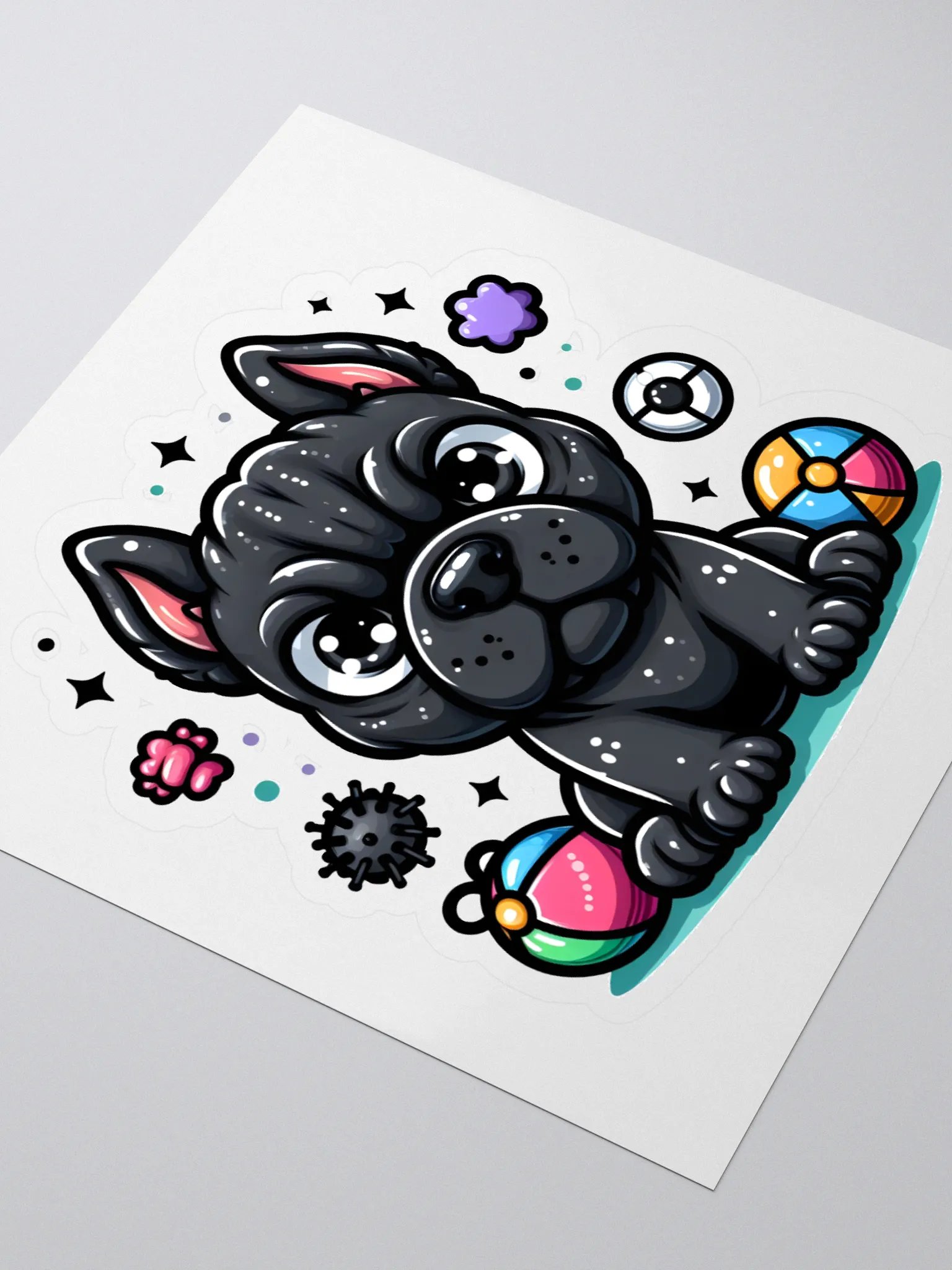 Playful Black Cane Corso Sticker – Surrounded by Toys Design product image (3)
