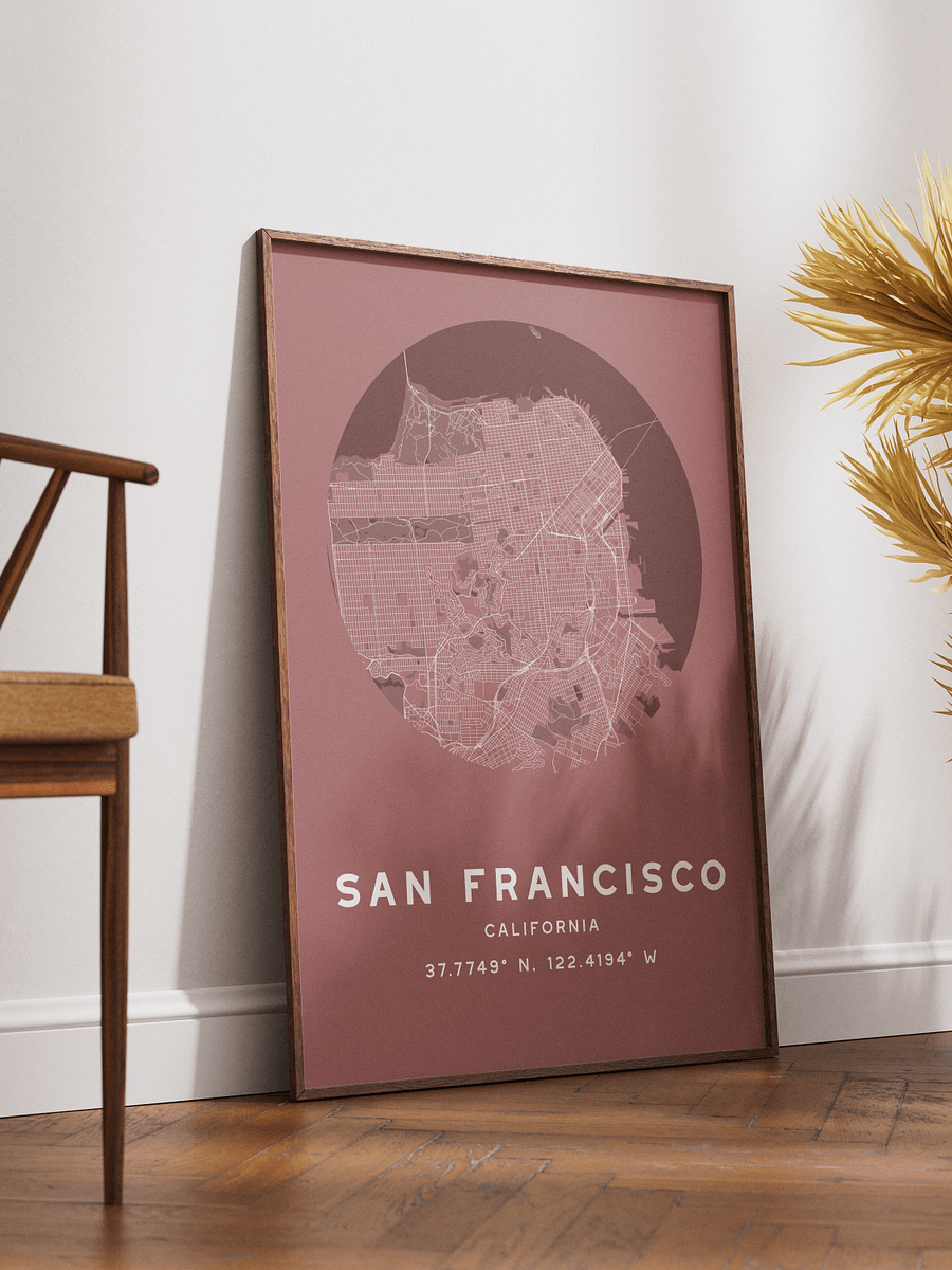San Francisco Street Map Poster – Red Minimalist Circular City Art product image (2)