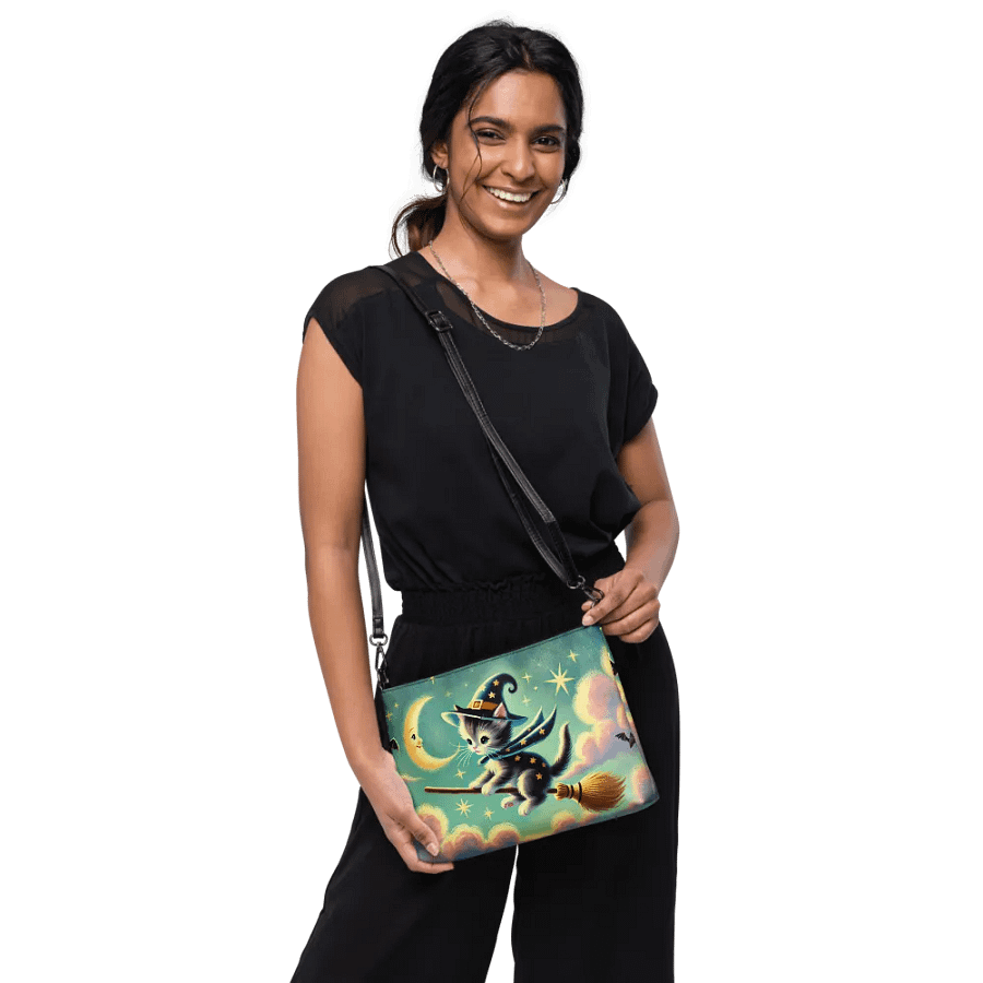 Kitten Witch on Broomstick Crossbody Bag - Halloween Purse product image (10)