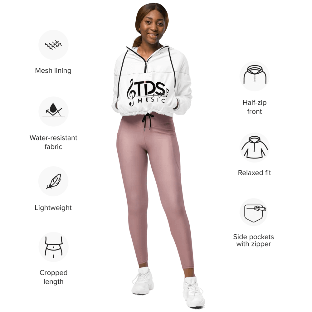 TDS Music Women's White Cropped Windbreaker Jacket - Lightweight & Water-Resistant | XS–2XL product image (5)