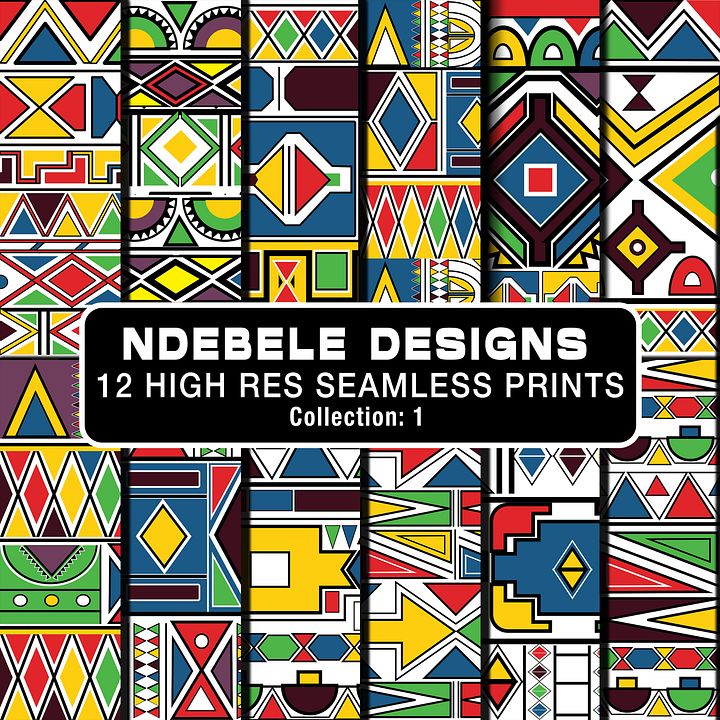 Ndebele Geometric Pattern Designs Collection 1 | 12 High-Resolution Seamless Patterns product image (1)