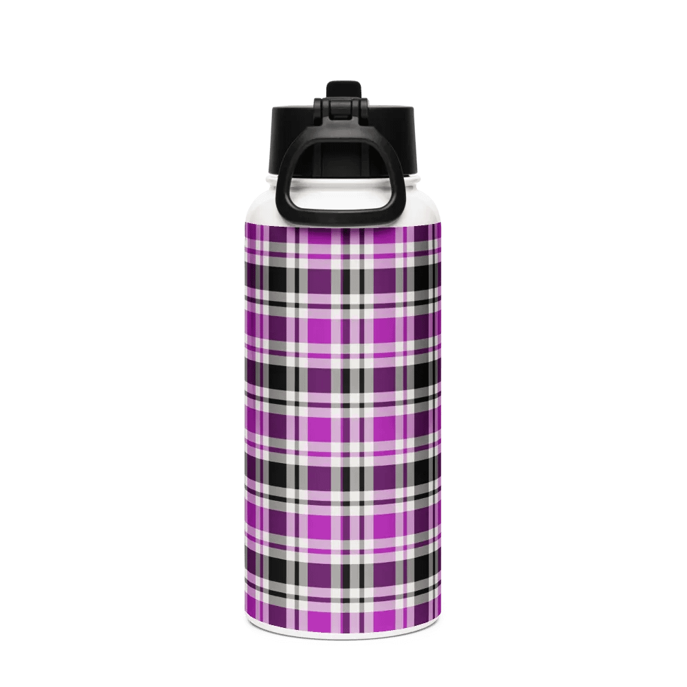Purple, Black and White Plaid Water Bottle product image (3)
