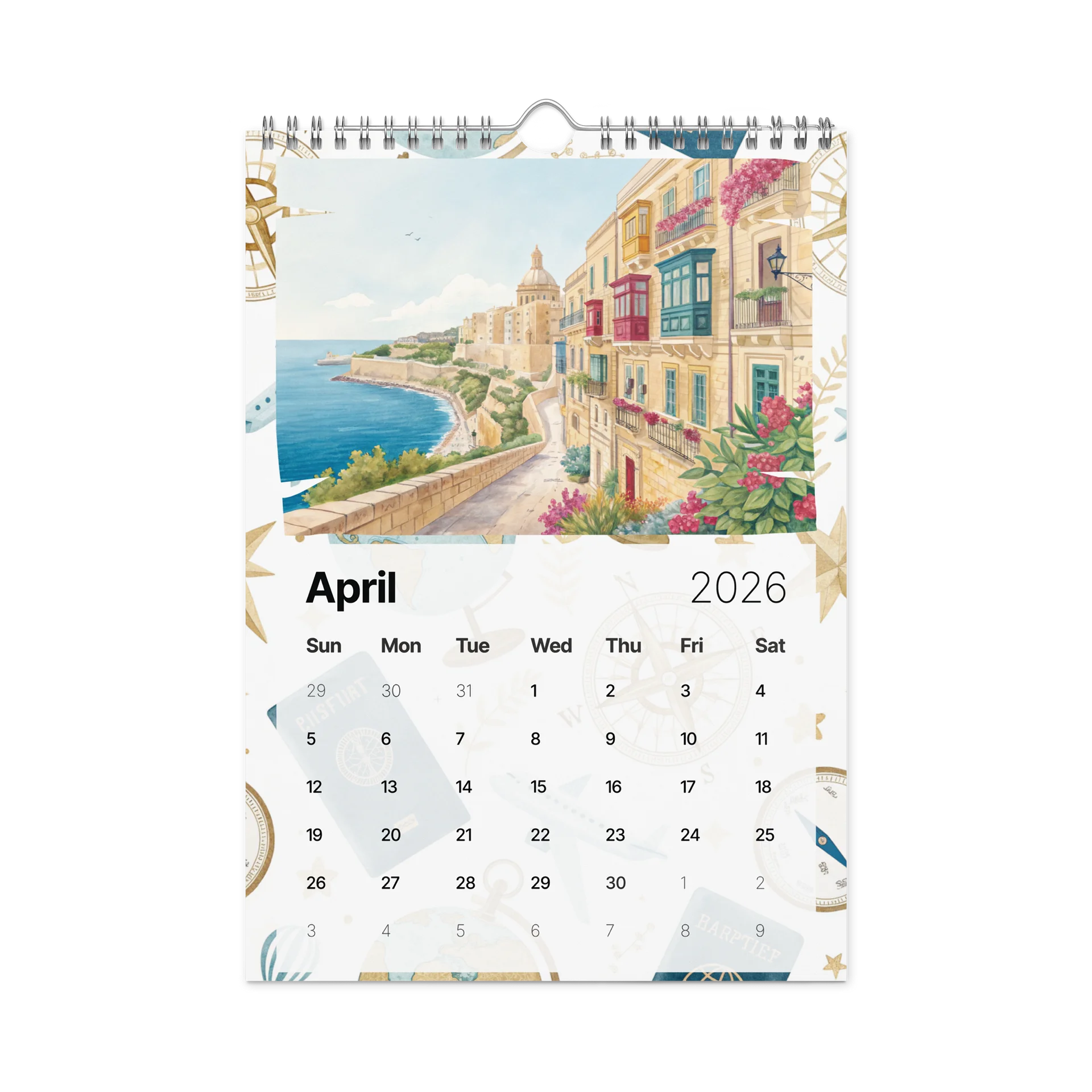 World Capitals Wall Calendar 2026 – Watercolor Journey Through 12 Hidden Gems Around the Globe product image (1)