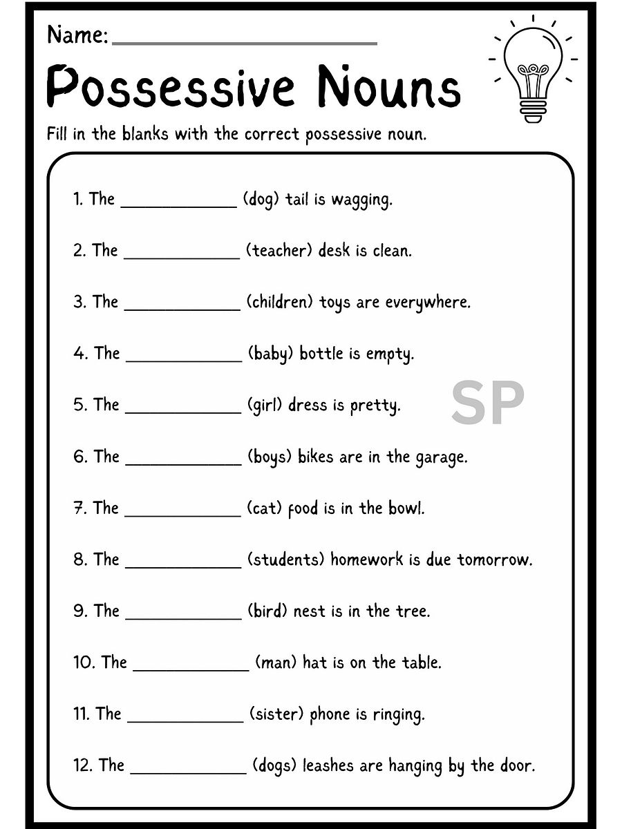 grammar possessive nouns worksheets Printable product image (5)