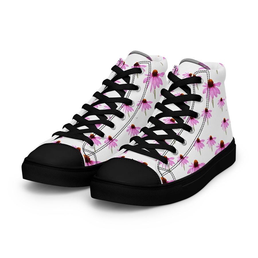 Abstract Delicate Pink Repeating Cone Flowers Women's Black Toe High Top Canvas Shoes product image (40)