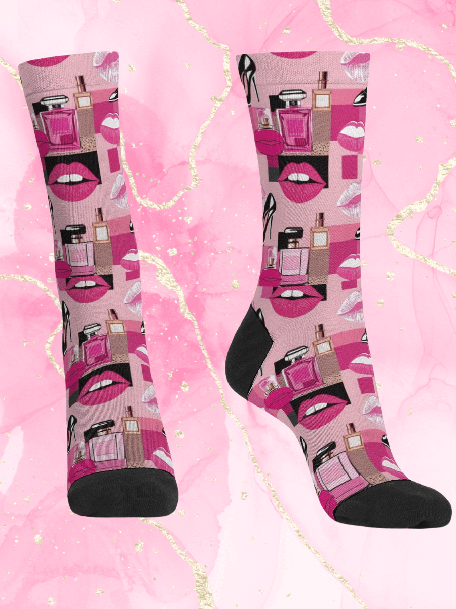 Chic Couture Pink & Black Crew Socks product image (1)