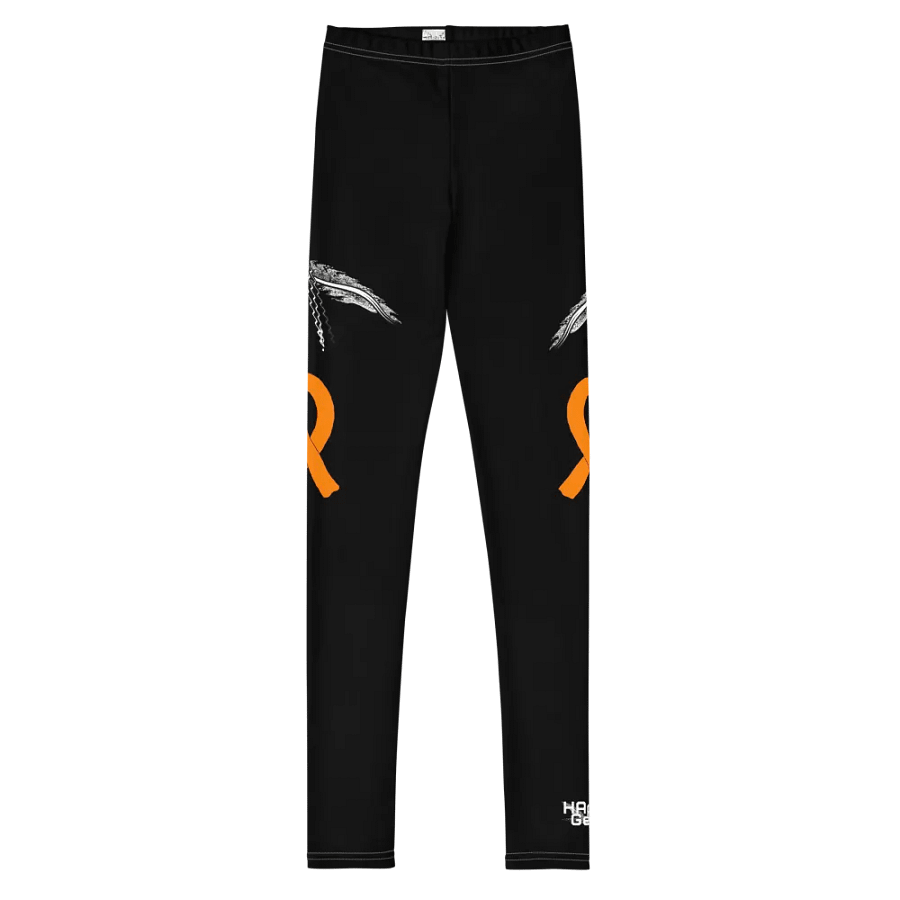 White HApex Gear White Logo Cancer Awareness Orange Ribbon. Black Youth Leggings product image (3)