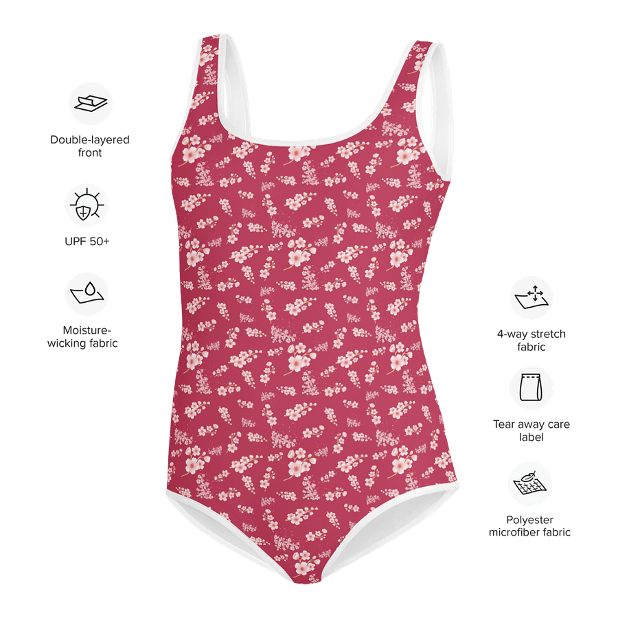 Cherry Blossoms on Magenta Youth One-Piece Swimsuit product image (7)